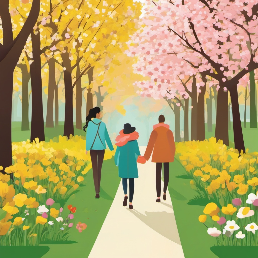 Springtime Walk clipart - Taking a leisurely spring walk, ,vector color clipart,minimal