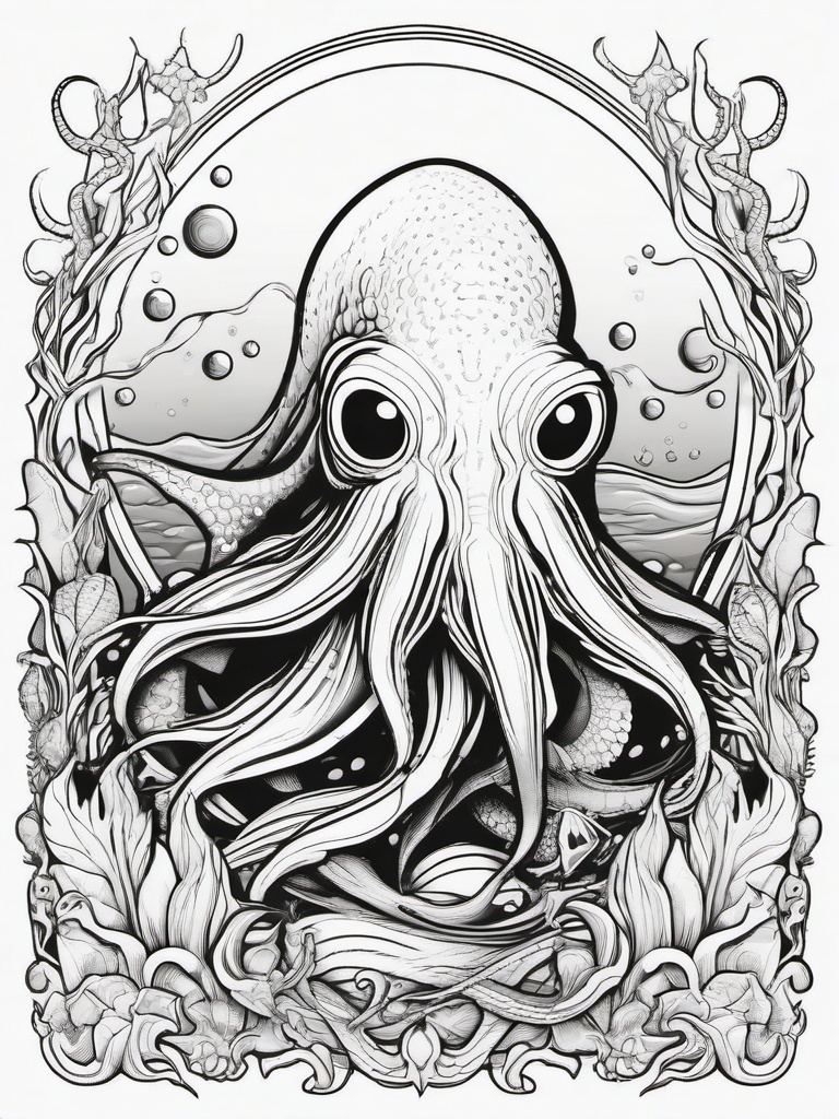 Vampire Squid Coloring Pages - Deep Sea Tentacled Hunter  black outline printable sheet, coloring page