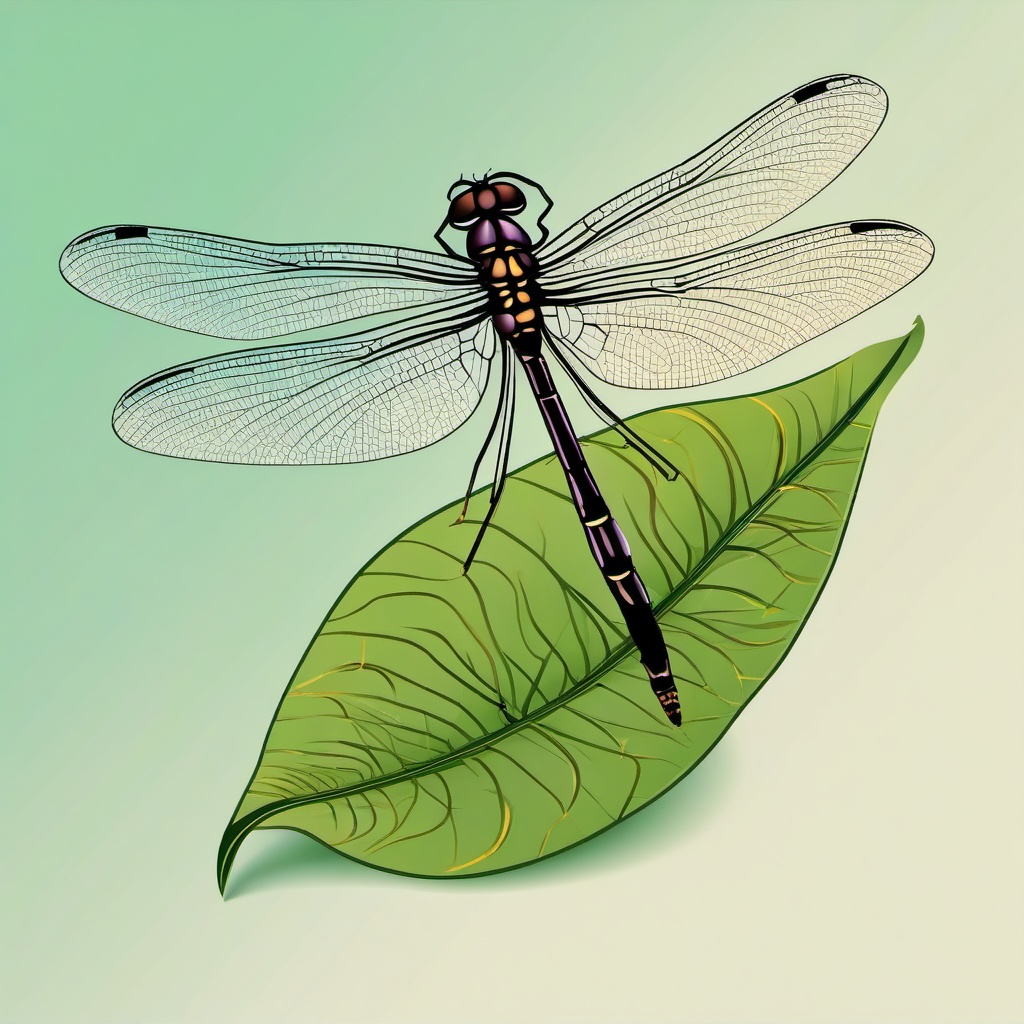 Dragonfly resting on a leaf with delicate wings clipart.  vector style illustration