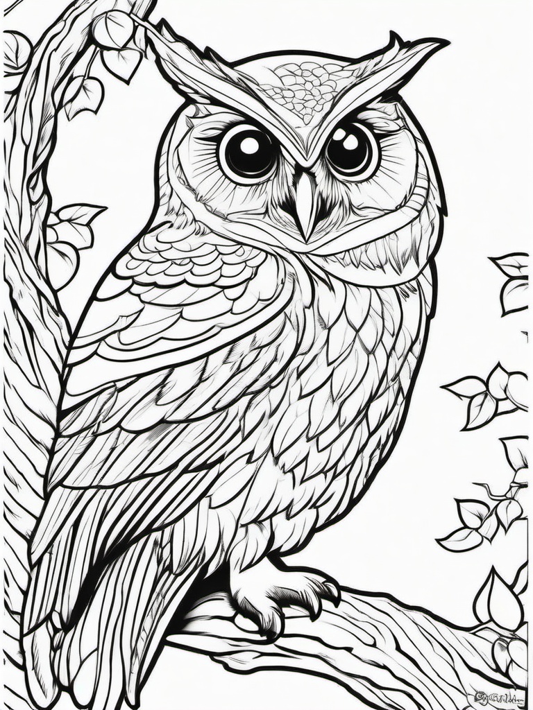 Owl Coloring Pages - Owl on a branch  simple coloring pages