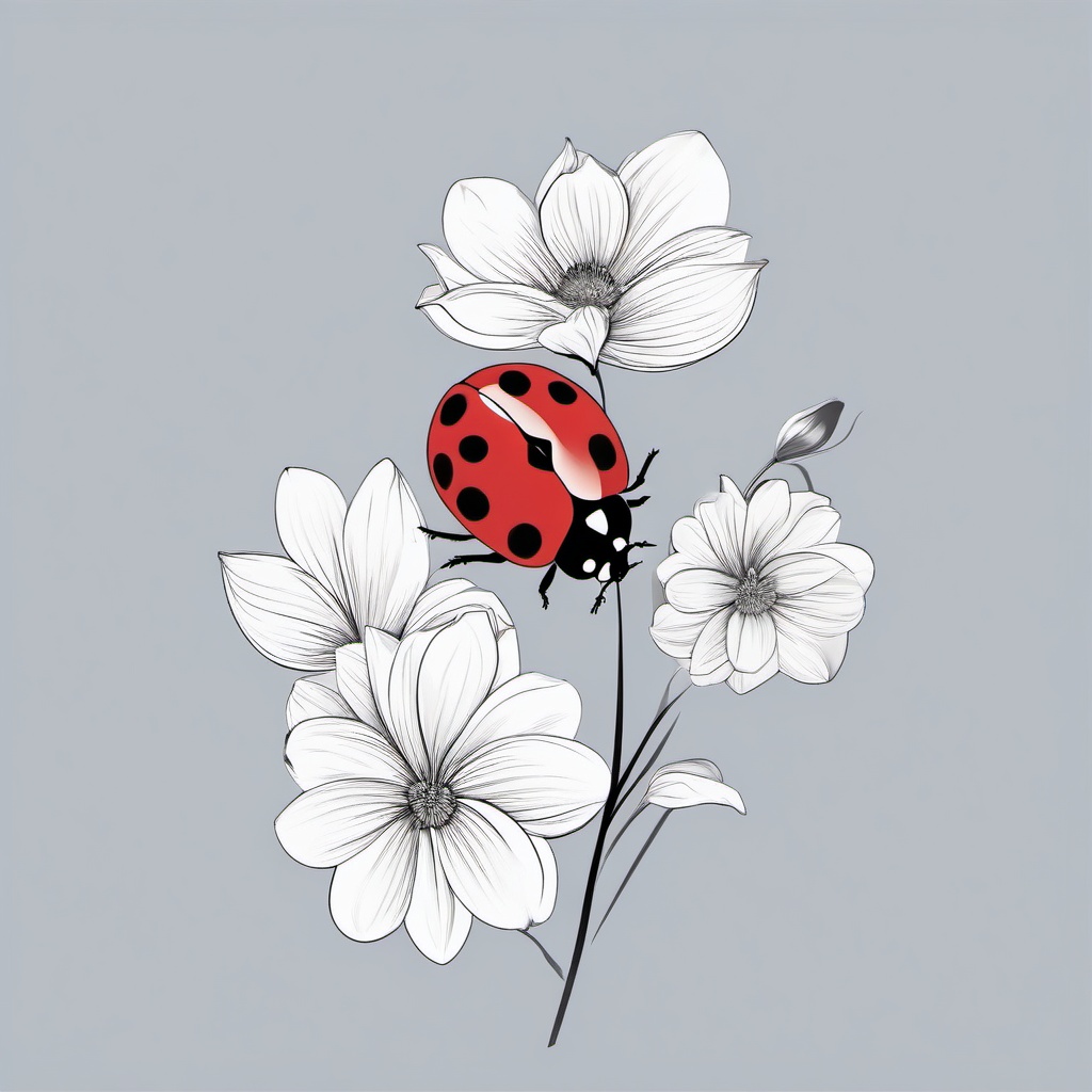 Ladybird clipart - ladybird balancing on a flower petal  color,minimalist,vector clipart