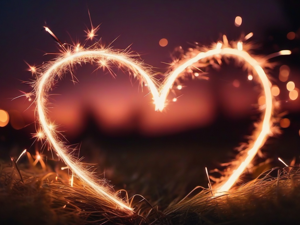 Valentines Day background - Heart-shaped sparklers glowing in a twilight scene  aesthetic background wallpaper