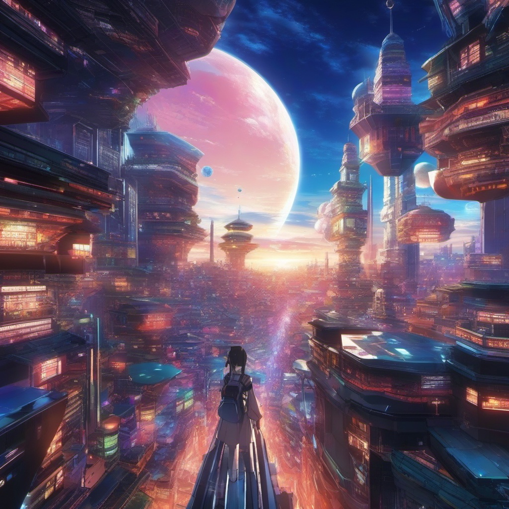 Digital realm filled with virtual systems. anime, wallpaper, background, anime key visual, japanese manga