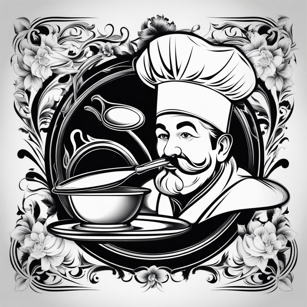 chef tattoo black and white design 