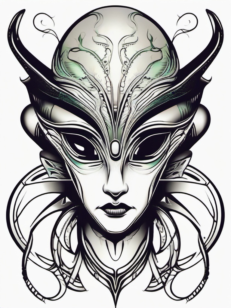 Small Alien Head Tattoo - Embrace subtlety with a small and detailed alien head tattoo.  simple color tattoo,vector style,white background