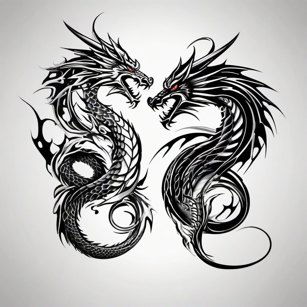 Two Dragon Tattoo - Tattoo featuring two dragons for a dynamic appearance.  simple color tattoo,minimalist,white background