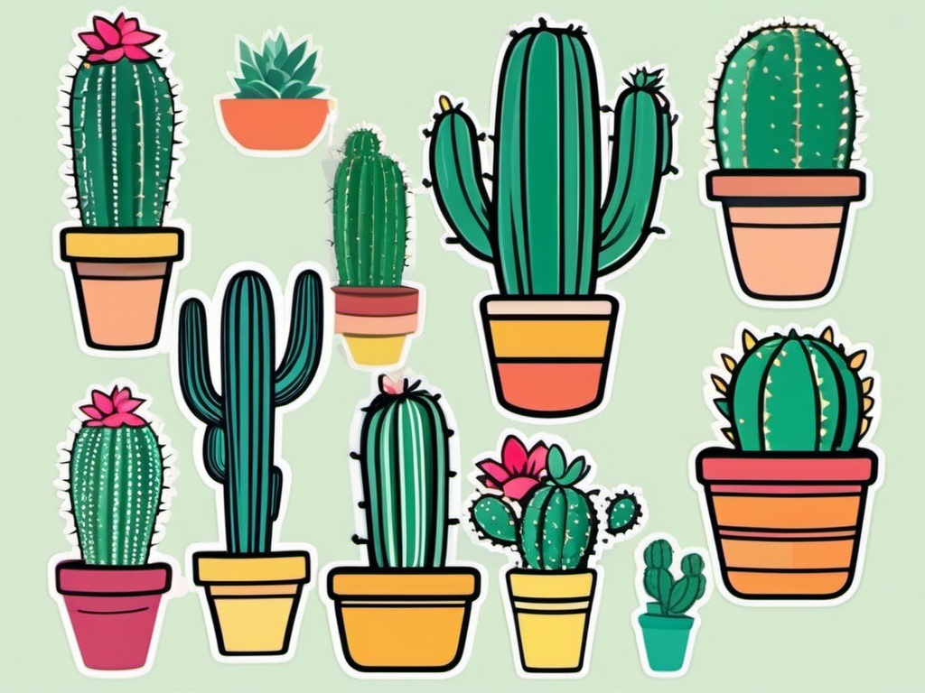 Cactus Sticker - Cute potted cactus design, ,vector color sticker art,minimal