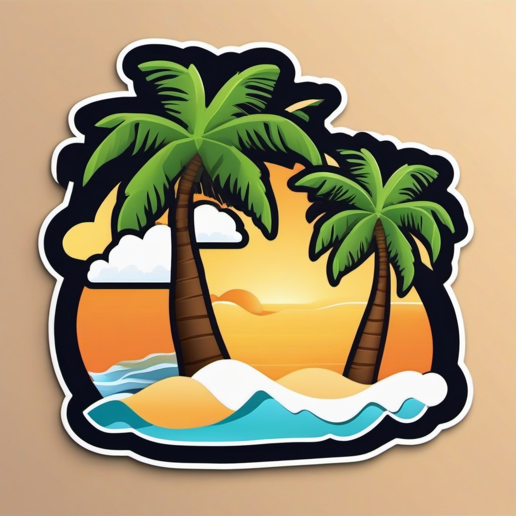 Sandy Beach and Palm Tree Emoji Sticker - Tropical bliss on a sun-kissed shore, , sticker vector art, minimalist design