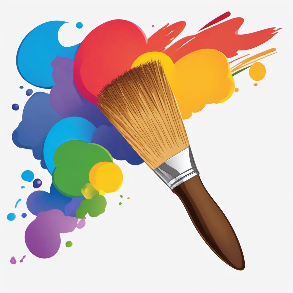 Paint Brush clipart - cartoon paintbrush painting a rainbow  color,minimalist,vector clipart