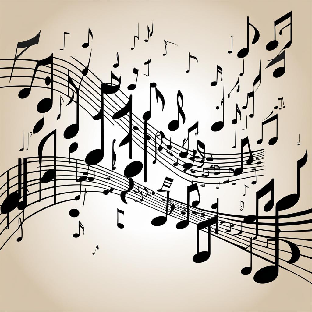 music notes clipart - graceful music notes, suspended in the air, composing harmonious tunes in a concert hall 