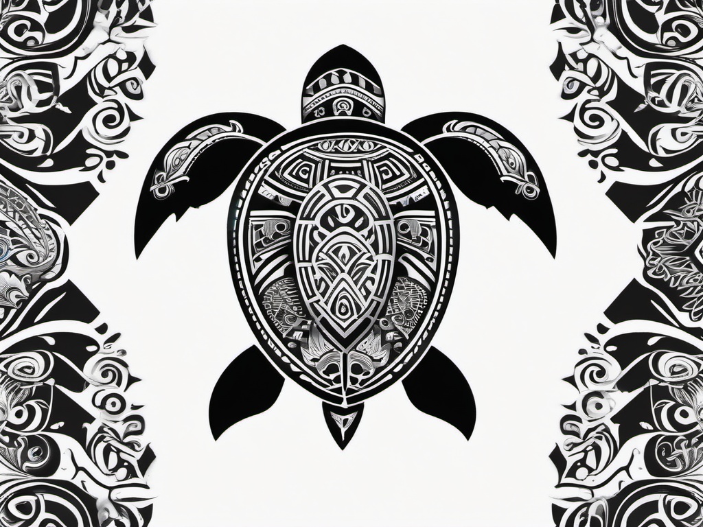 Maori Sea Turtle Tattoo - Explore Maori-inspired designs with a sea turtle tattoo, incorporating traditional patterns and cultural significance.  simple color tattoo,minimal vector art,white background