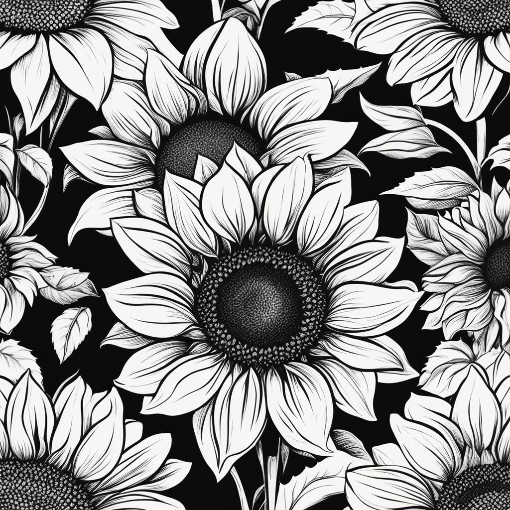 sunflower clipart black and white 