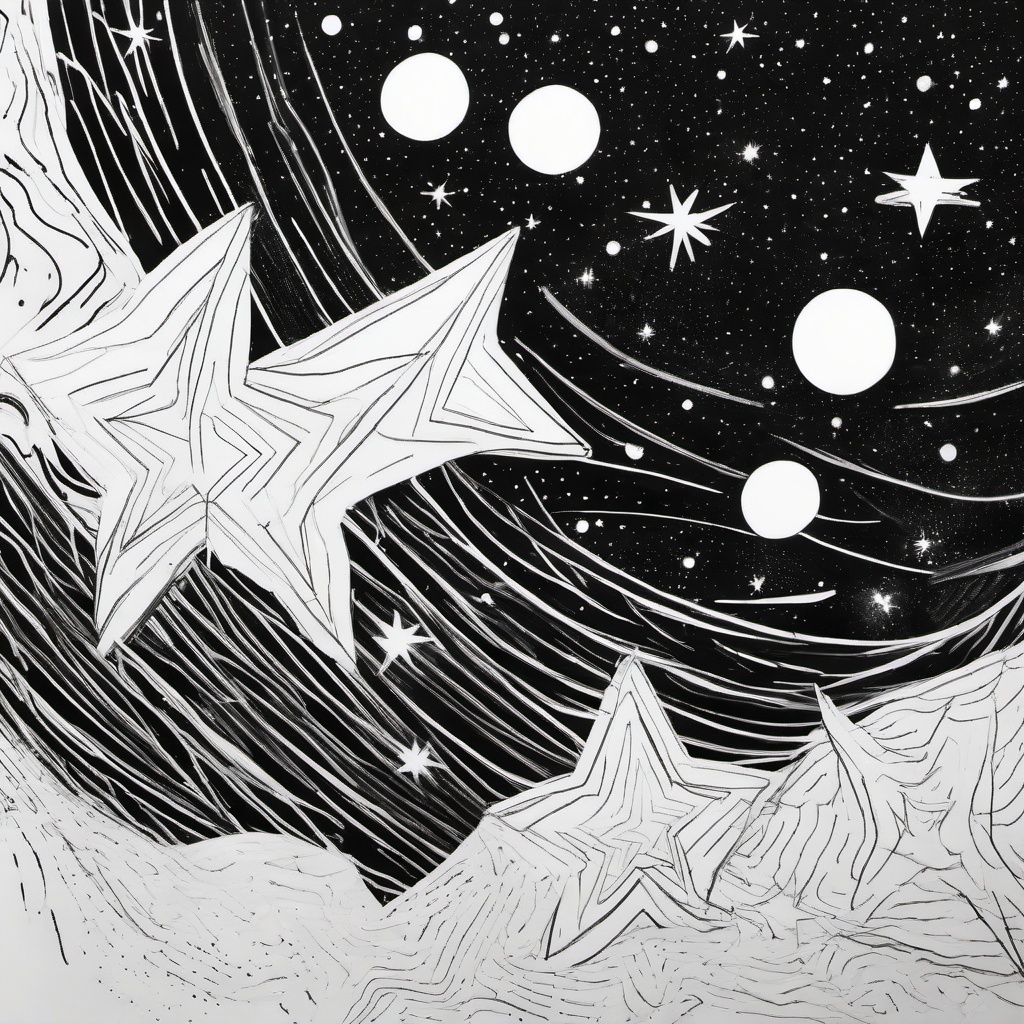 drawing of stars in a galaxy  minimal rough sketch scribbles,doodles,black and white