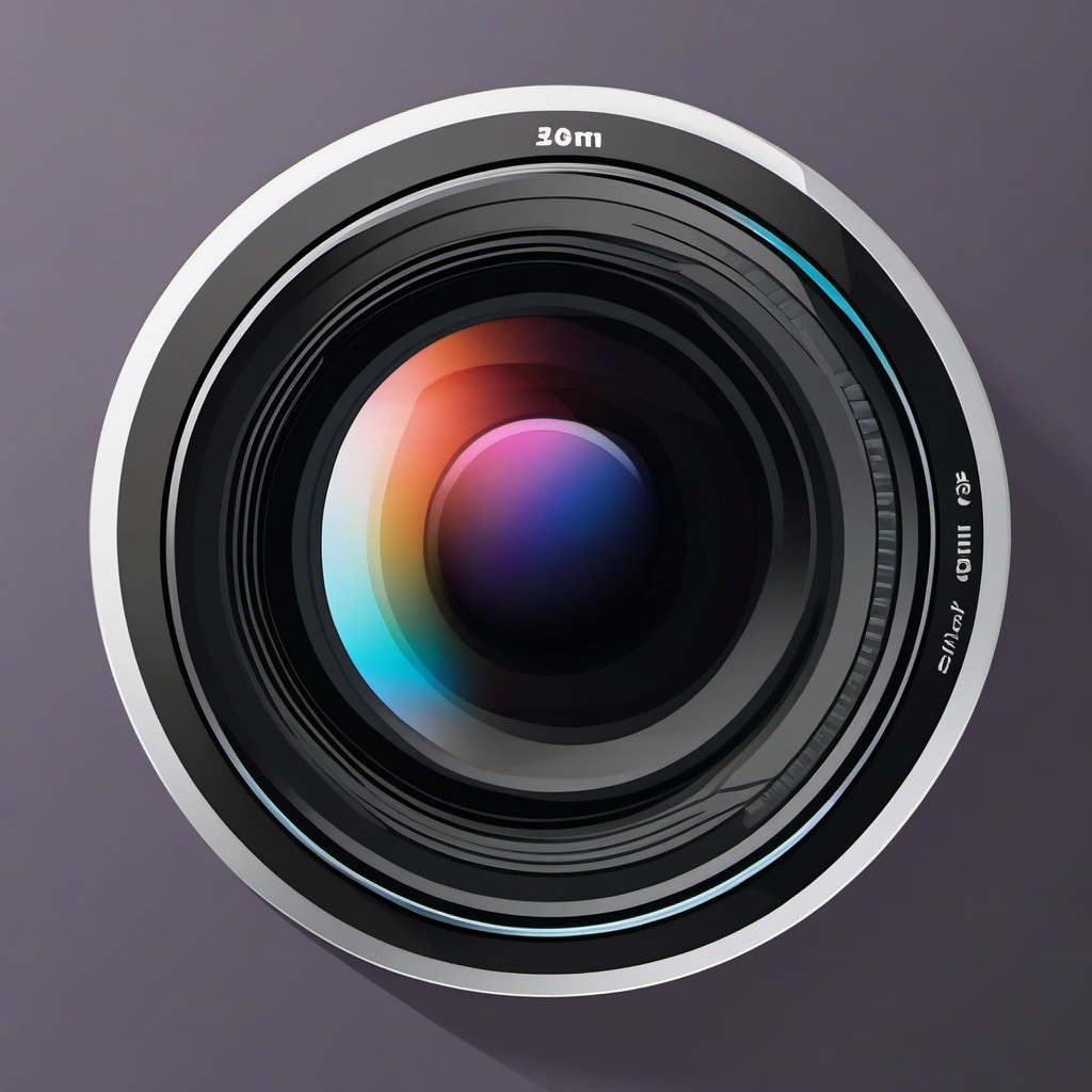 Camera Lens Sticker - Close-up of a camera lens, ,vector color sticker art,minimal