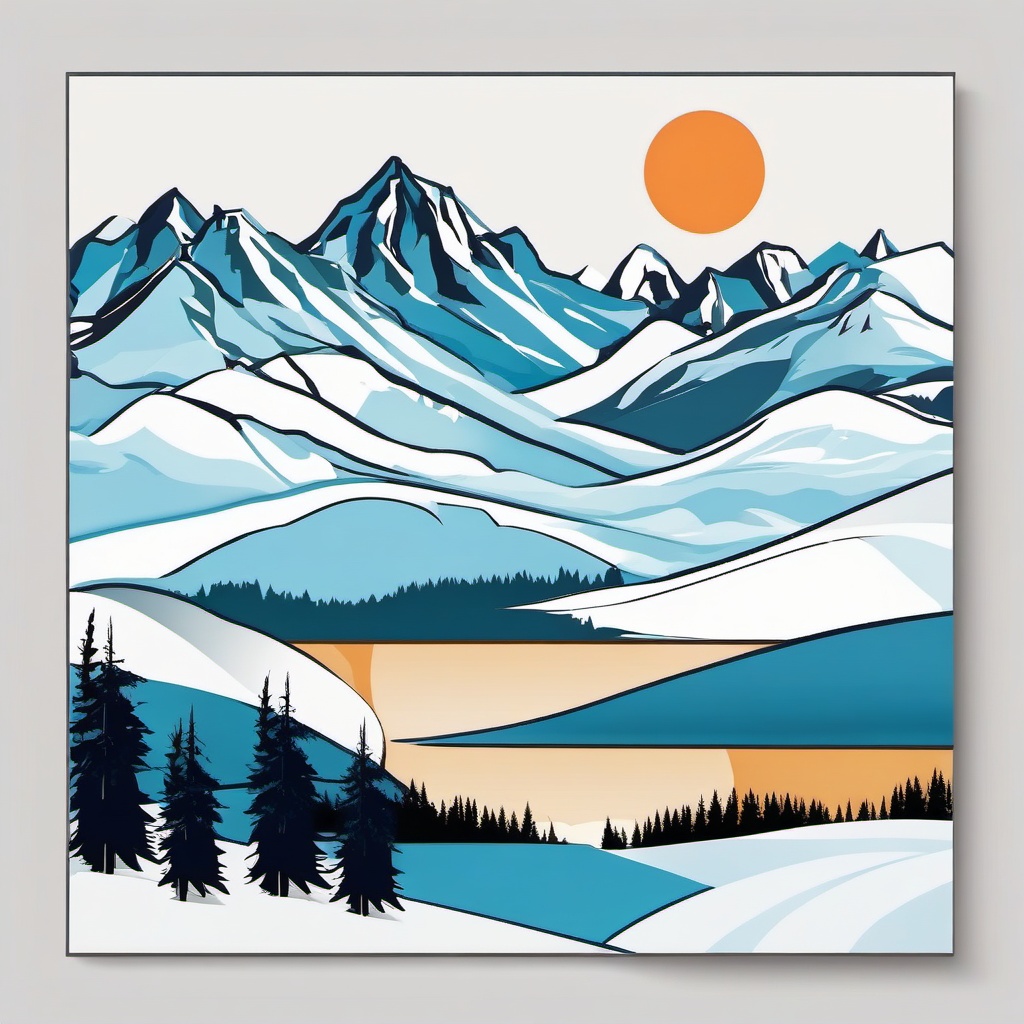 Winter Landscape clipart - Expansive winter landscape with mountains, ,vector color clipart,minimal