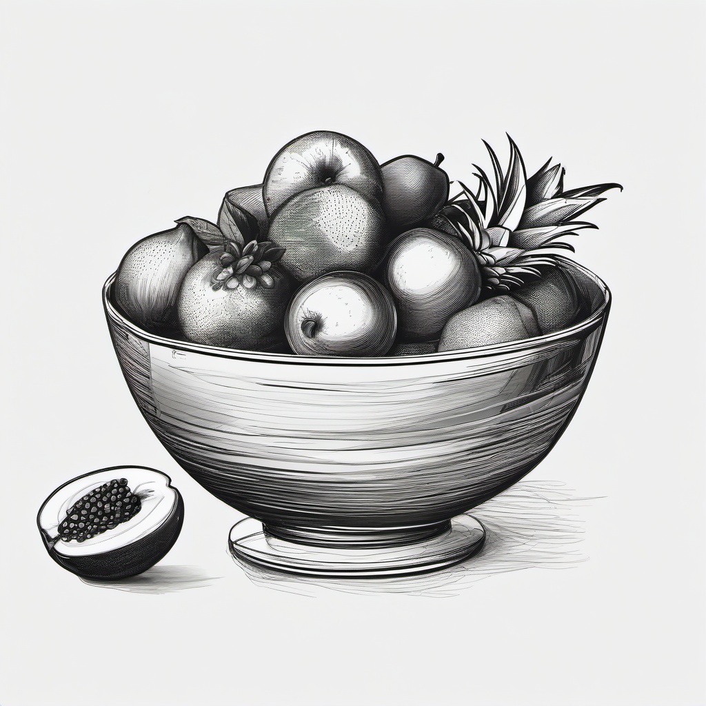 drawing of a fruit salad  minimal rough sketch scribbles,doodles,black and white