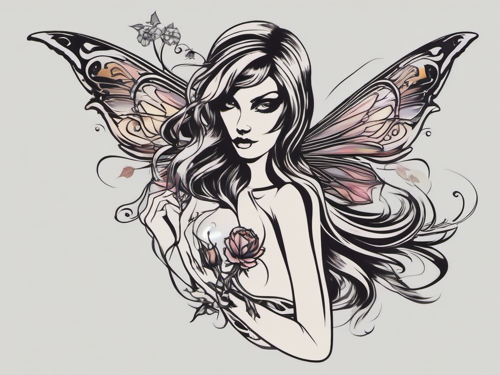 skeleton fairy tattoo  simple vector color tattoo