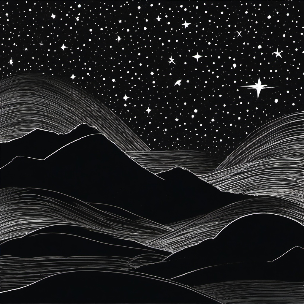 drawing of stars in the sky  minimal rough scribbles,doodles,black and white