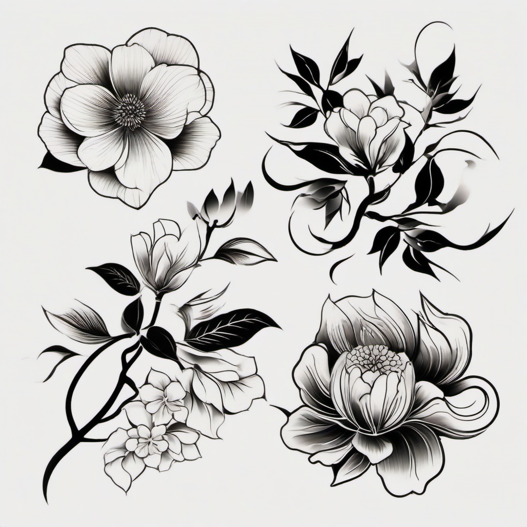 Japanese Blossom Tattoos Designs - Diverse, traditional to modern designs.  simple color tattoo,white background,minimal