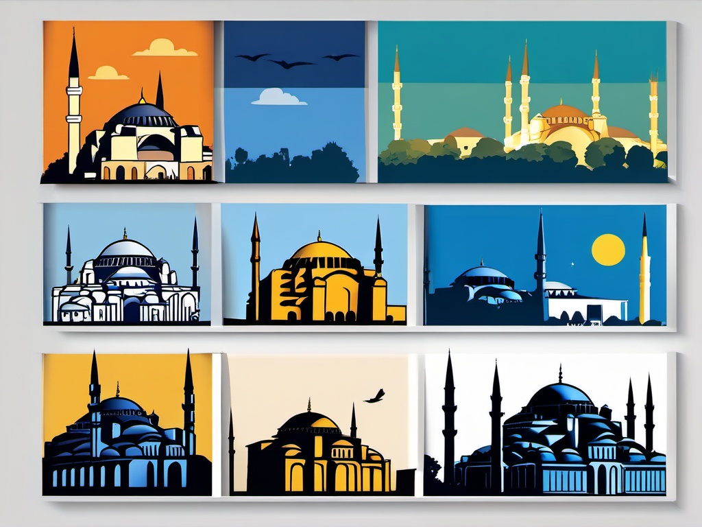 Istanbul clipart - Hagia Sophia and Blue Mosque in Turkey, ,color clipart vector style