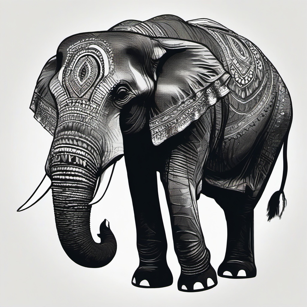 drawing of a Indian elephant  minimal rough sketch scribbles,doodles,black and white