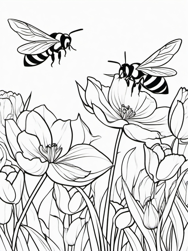 Bumblebee Coloring Pages - Bumblebee hovering above a tulip  simple coloring pages