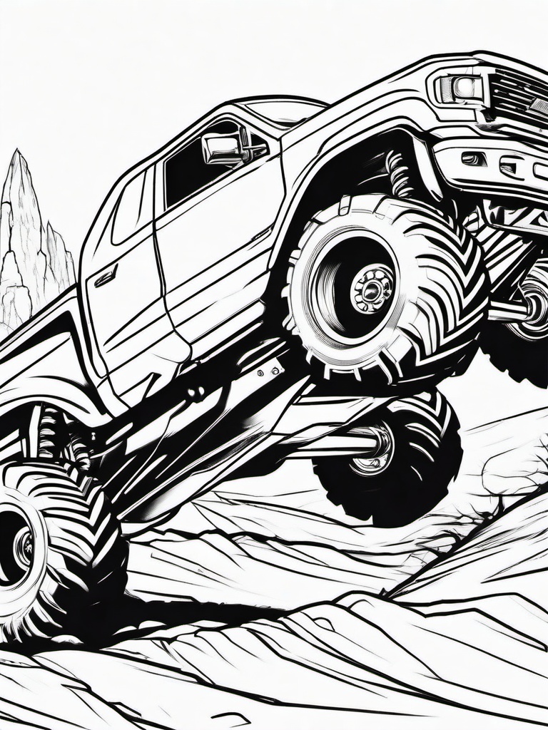 Monster Truck Crushing Cars Coloring Pages - Massive Trucks Smashing Cars Beneath Them  minimal black outline printable sheet, coloring page