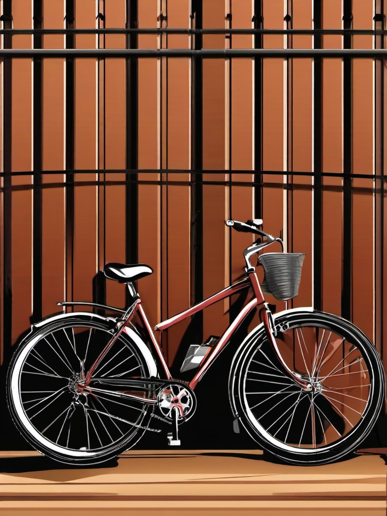 Bike clipart - bike parked against a fence  