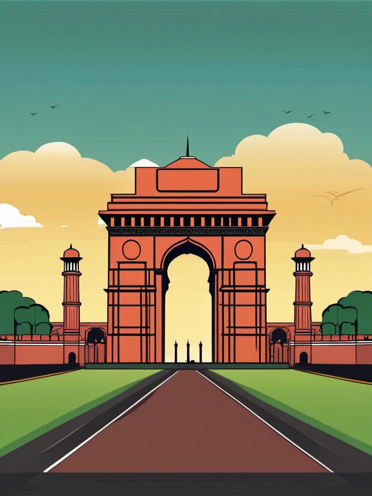 New Delhi clipart - India Gate and Jama Masjid in India,  color vector clipart