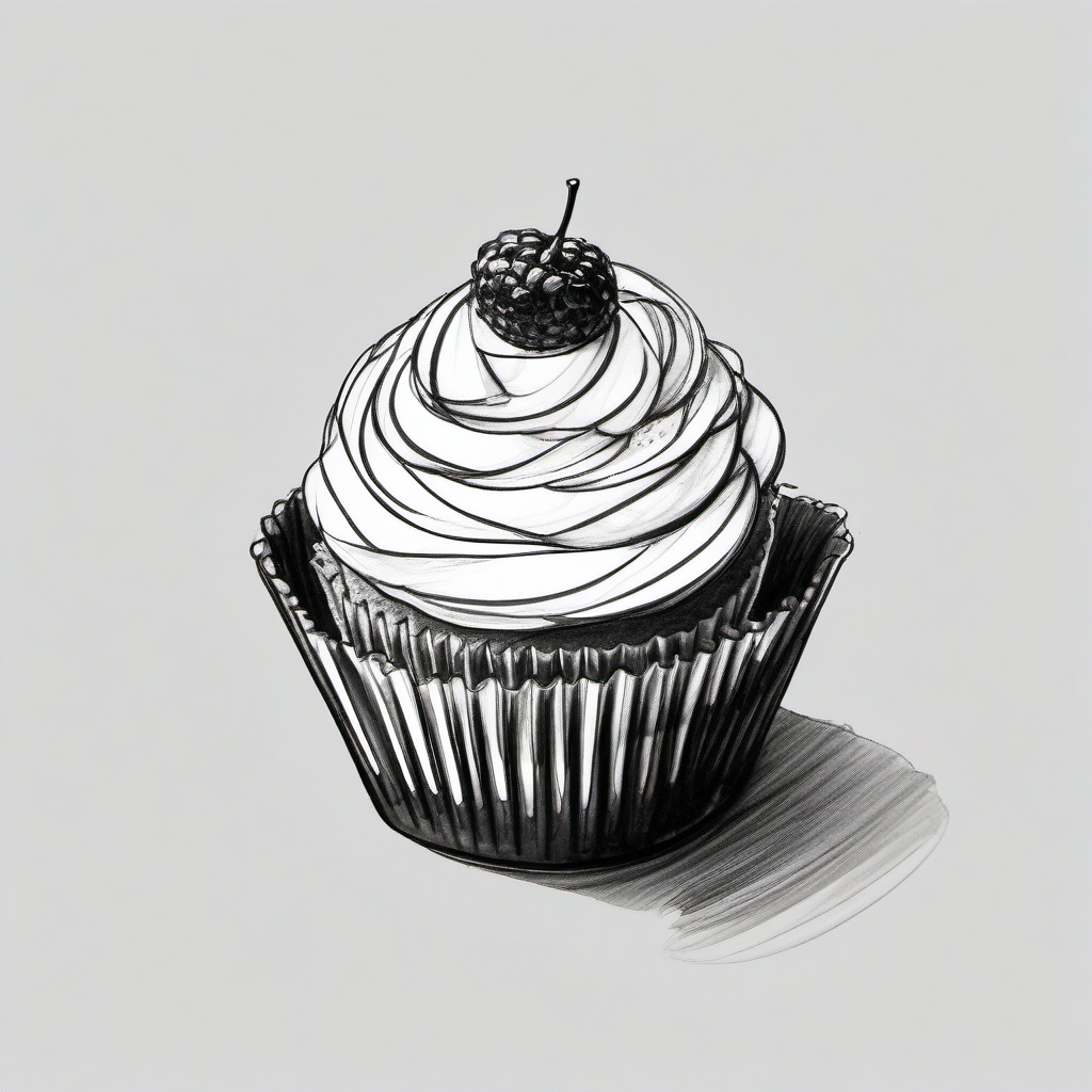 drawing of a cupcake in a box  minimal rough sketch scribbles,doodles,black and white