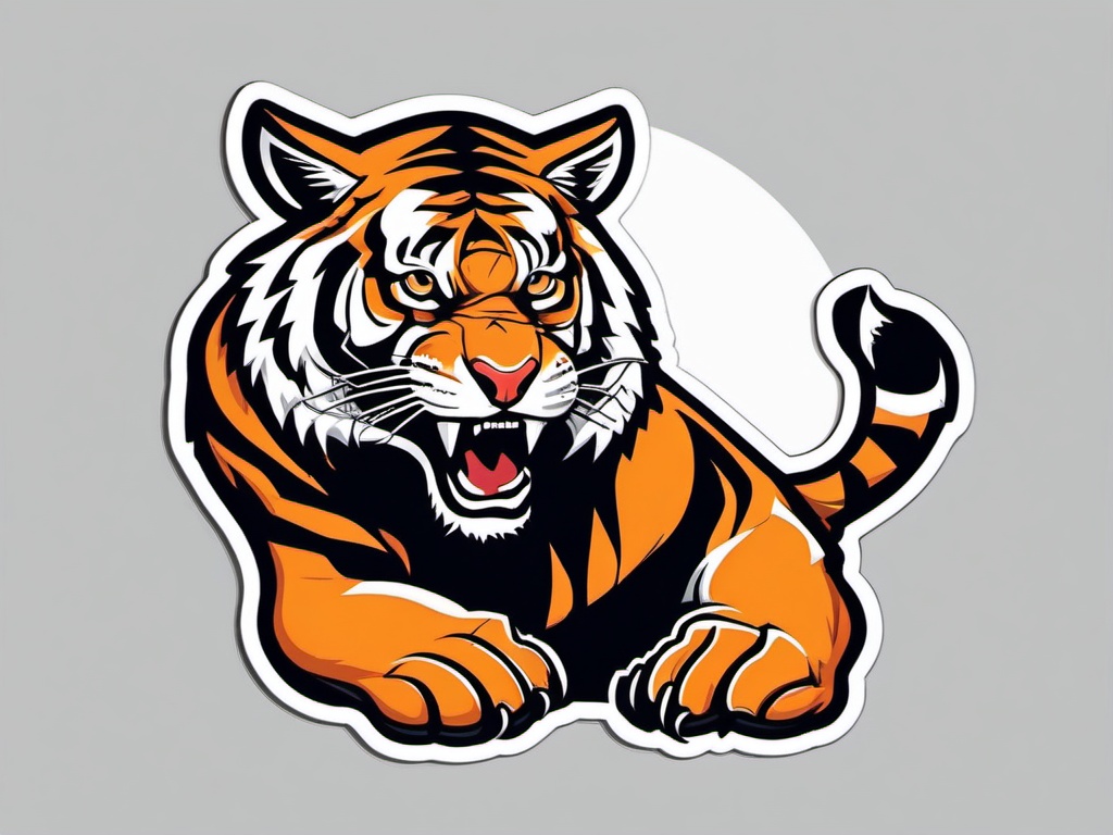 Tiger Sticker - A powerful tiger with sharp claws, ,vector color sticker art,minimal