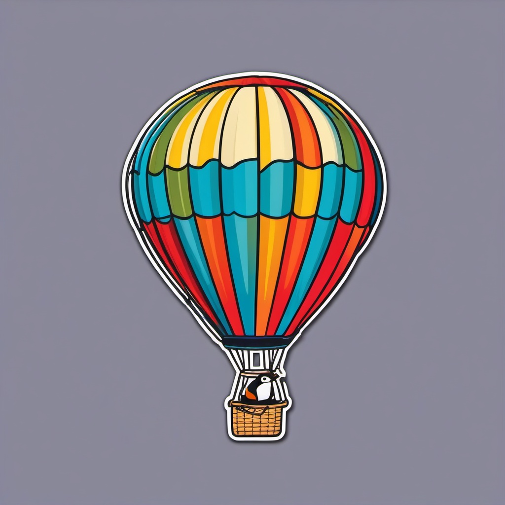 Penguin in Hot Air Balloon Sticker - A penguin soaring in a colorful hot air balloon. ,vector color sticker art,minimal