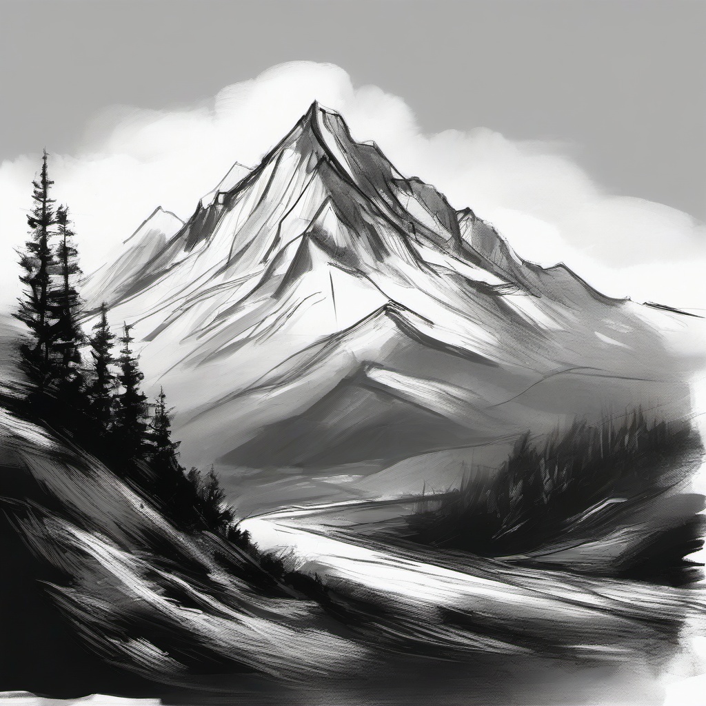 sketch of a mountain  minimal rough sketch scribbles,doodles,black and white