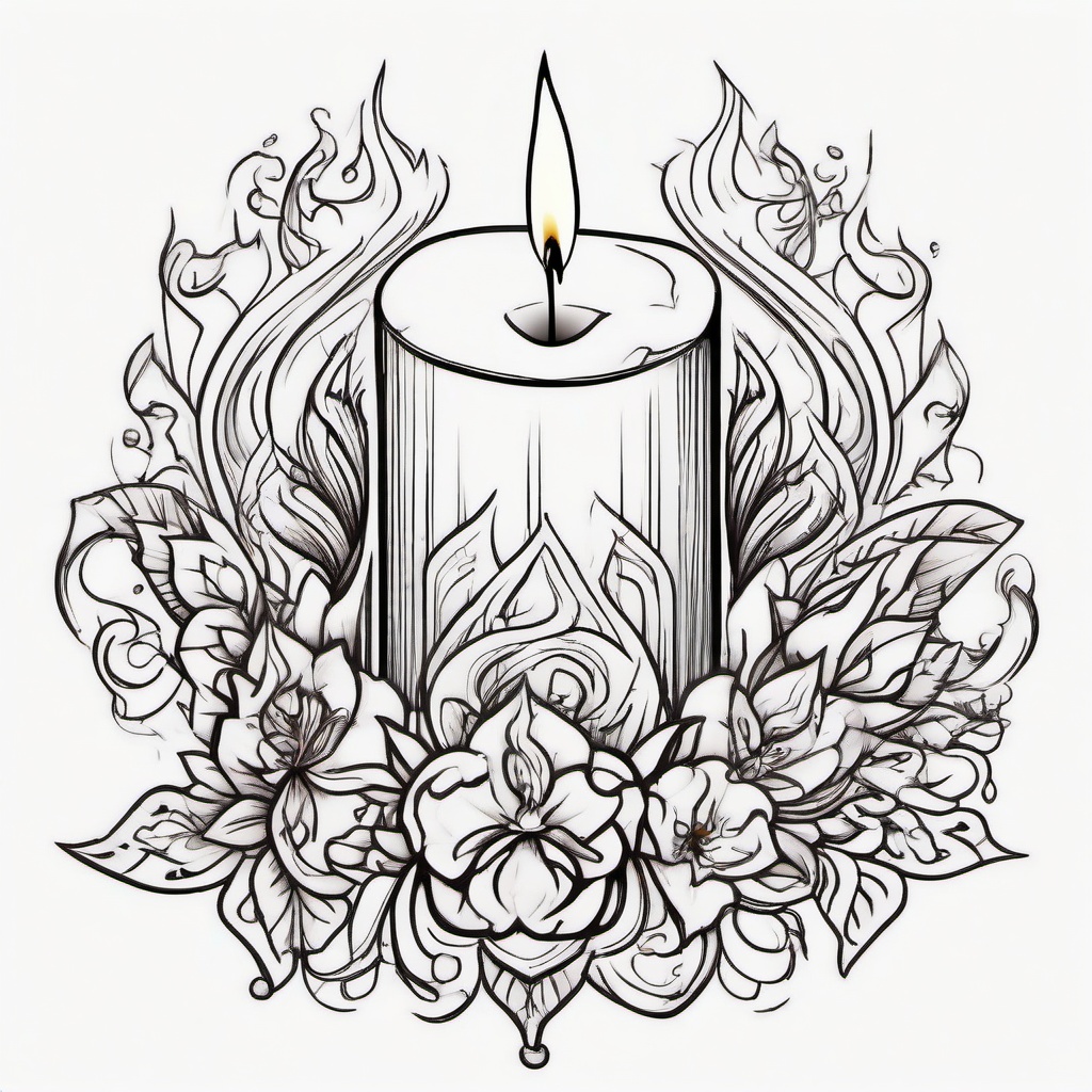 Burning candle  ,tattoo design, white background