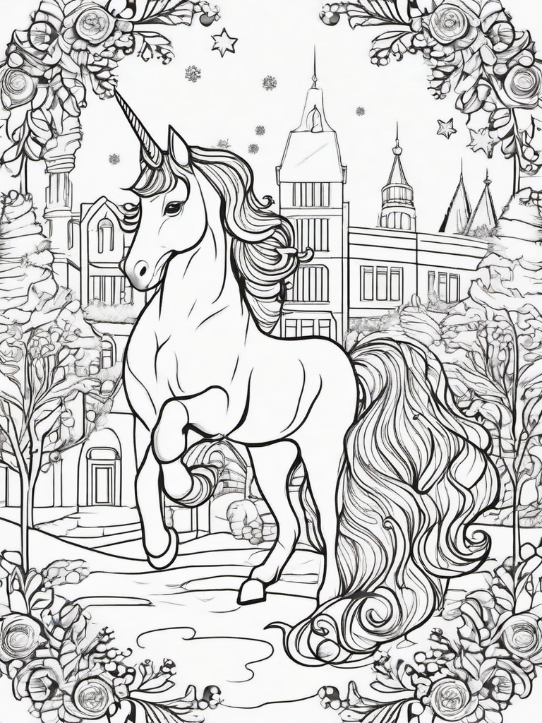 Christmas Unicorn Coloring Pages  outling,coloring pages,black and whit