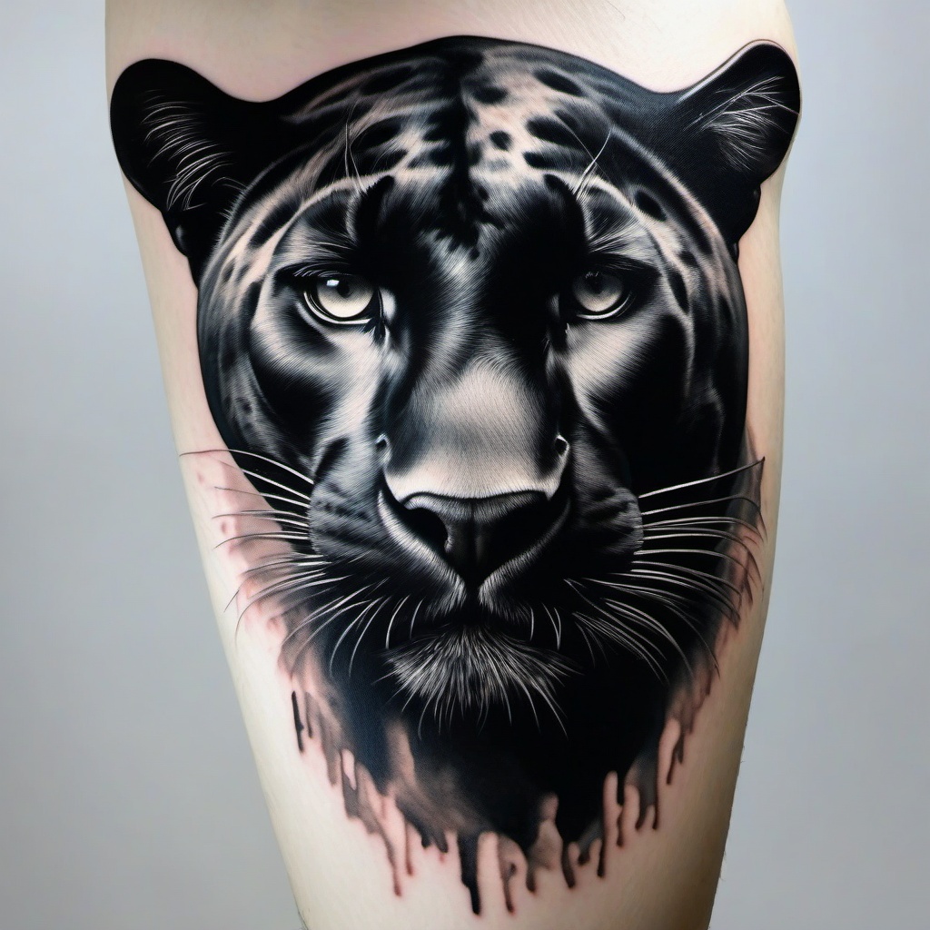 Realistic Panther Tattoo-Capturing the lifelike details of a panther in a realistic tattoo style.  simple color tattoo,white background