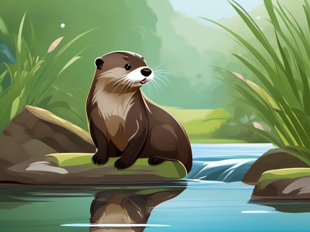 Cute Otter in a Peaceful Stream  clipart, simple