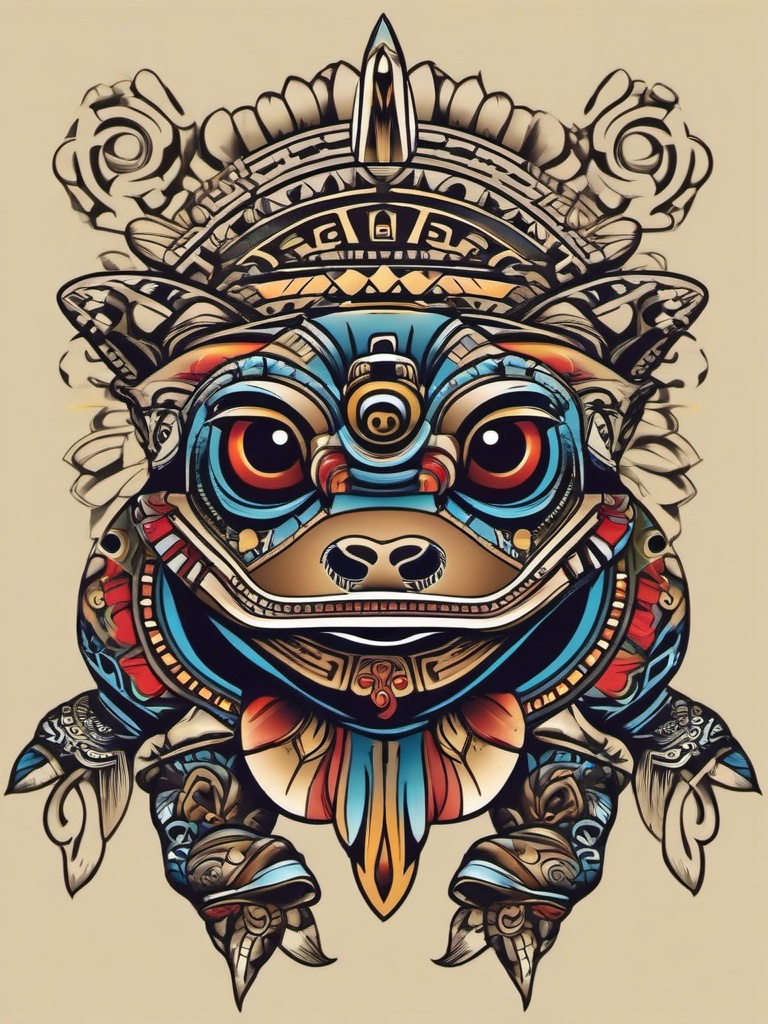 aztec frog tattoo  simple vector color tattoo