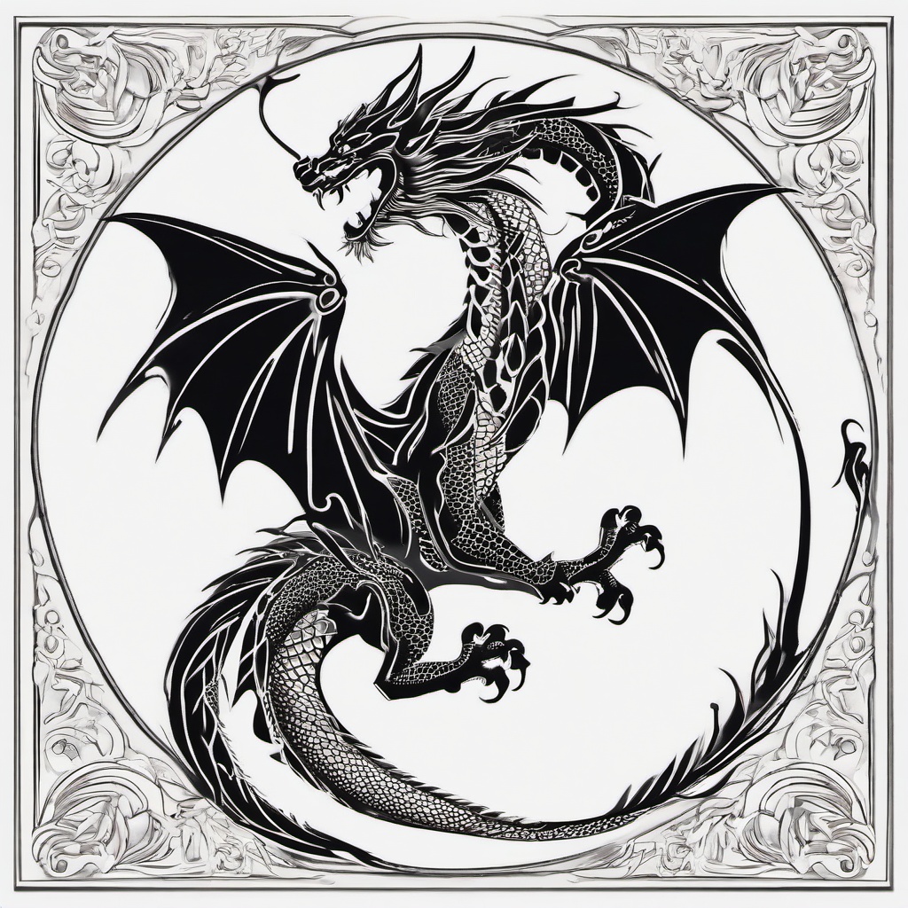 Beautiful Dragon Tattoo - Dragon tattoos designed to be aesthetically pleasing and beautiful.  simple color tattoo,minimalist,white background