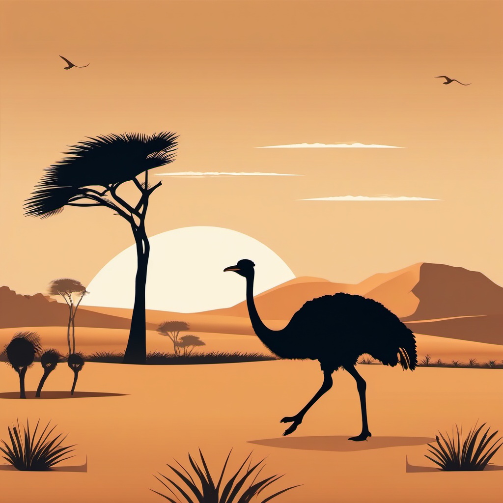 Ostrich Clipart - Ostrich running across the African savannah , minimal, 2d