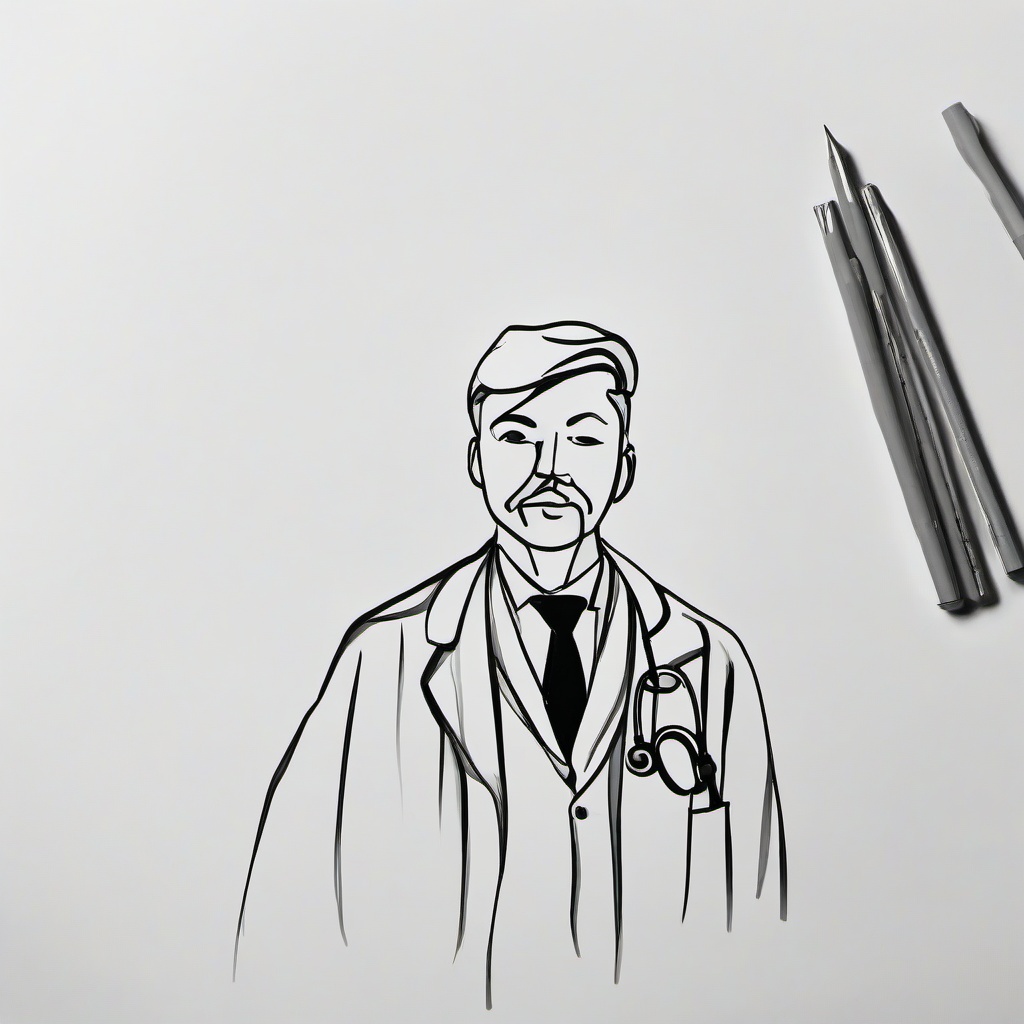 simple drawing of a doctor  minimal rough sketch scribbles,doodles,black and white