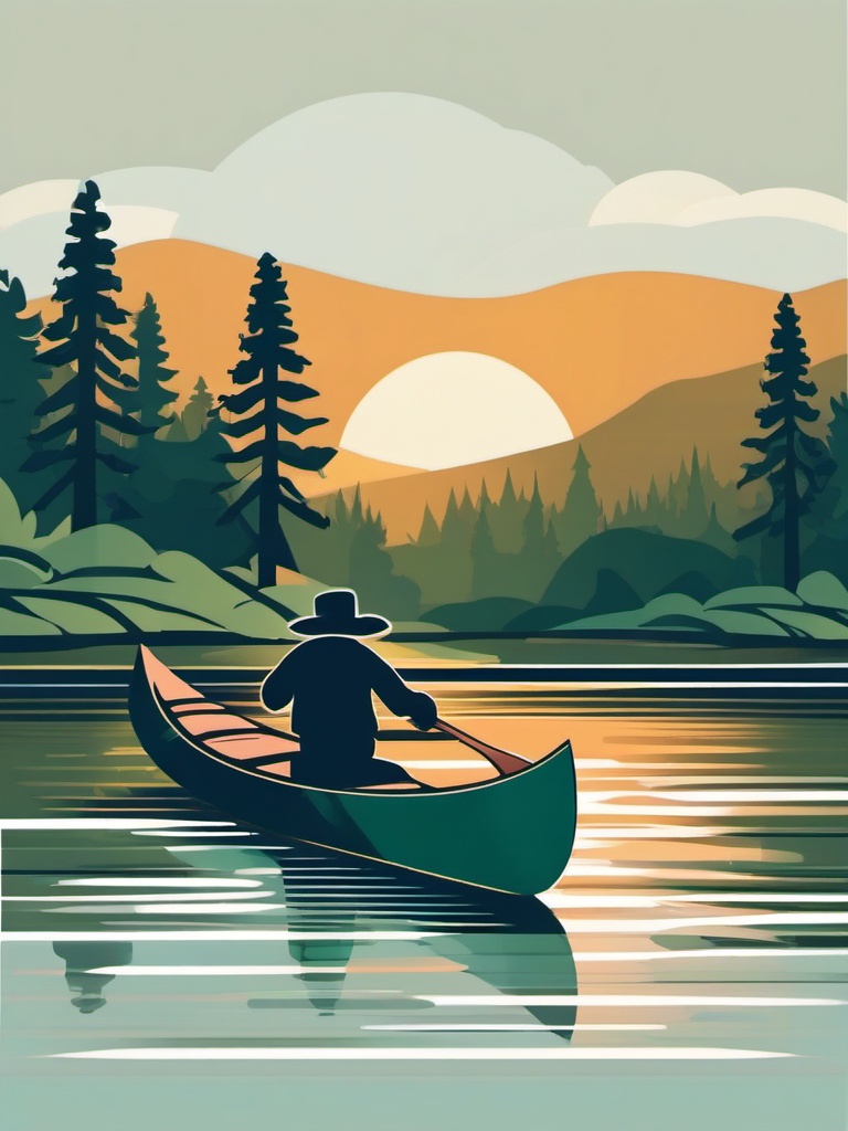 Canoe Paddling Downstream Clipart - A canoe paddling downstream in a river.  color vector clipart, minimal style