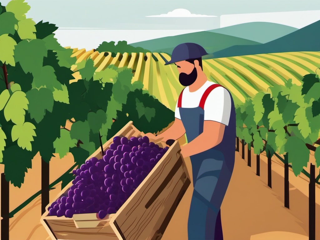 Grape Harvest in Vineyard Clipart - Grapes being harvested in a vineyard.  color vector clipart, minimal style