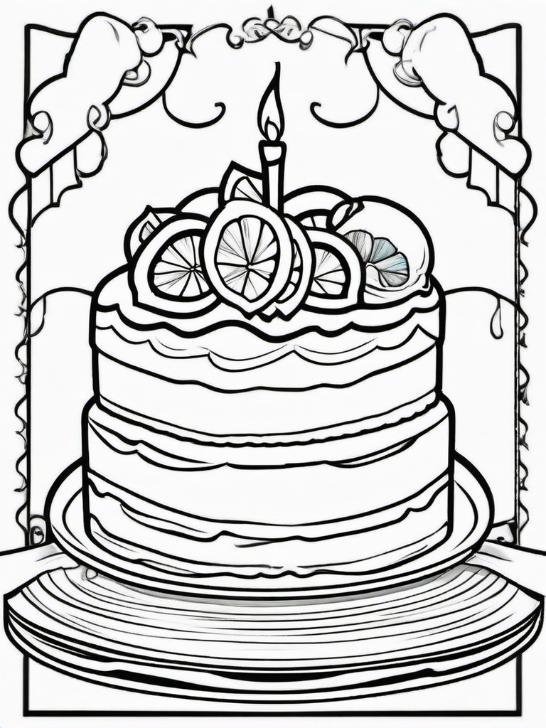 Cake Coloring Pages - Lemon cake with a slice of lemon on top  simple coloring pages