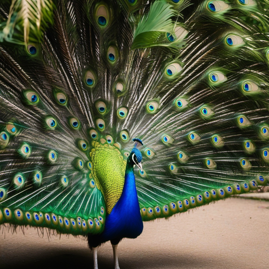 Cute Peacock Displaying Feathers in a Botanical Garden 8k, cinematic, vivid colors