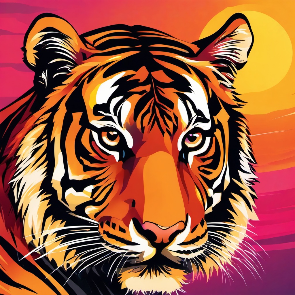 Tiger clipart - tiger with a colorful sunset backdrop  