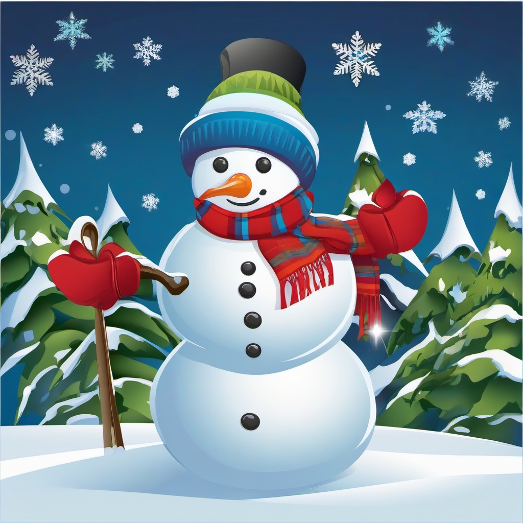 Snowman clipart - snowman wearing a scarf and hat  