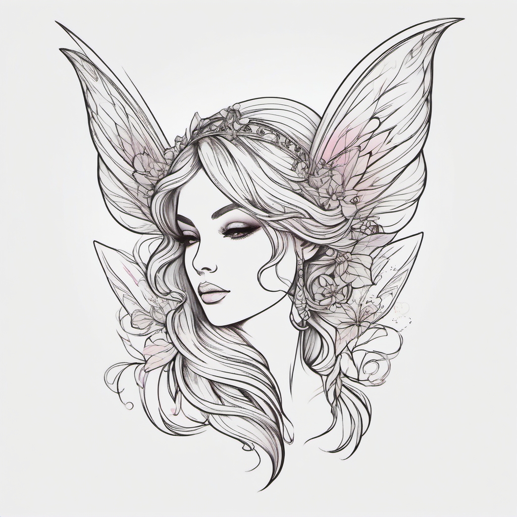 fairy fine line tattoo  simple color tattoo style,white background