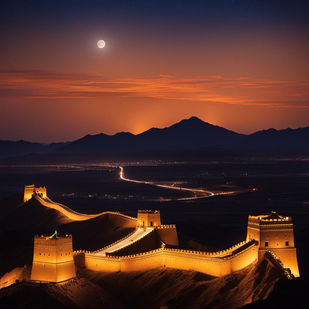 jiayuguan - illustrate the historical night view of jiayuguan pass, the western terminus of the great wall, where ancient fortifications stand proudly under the stars. 