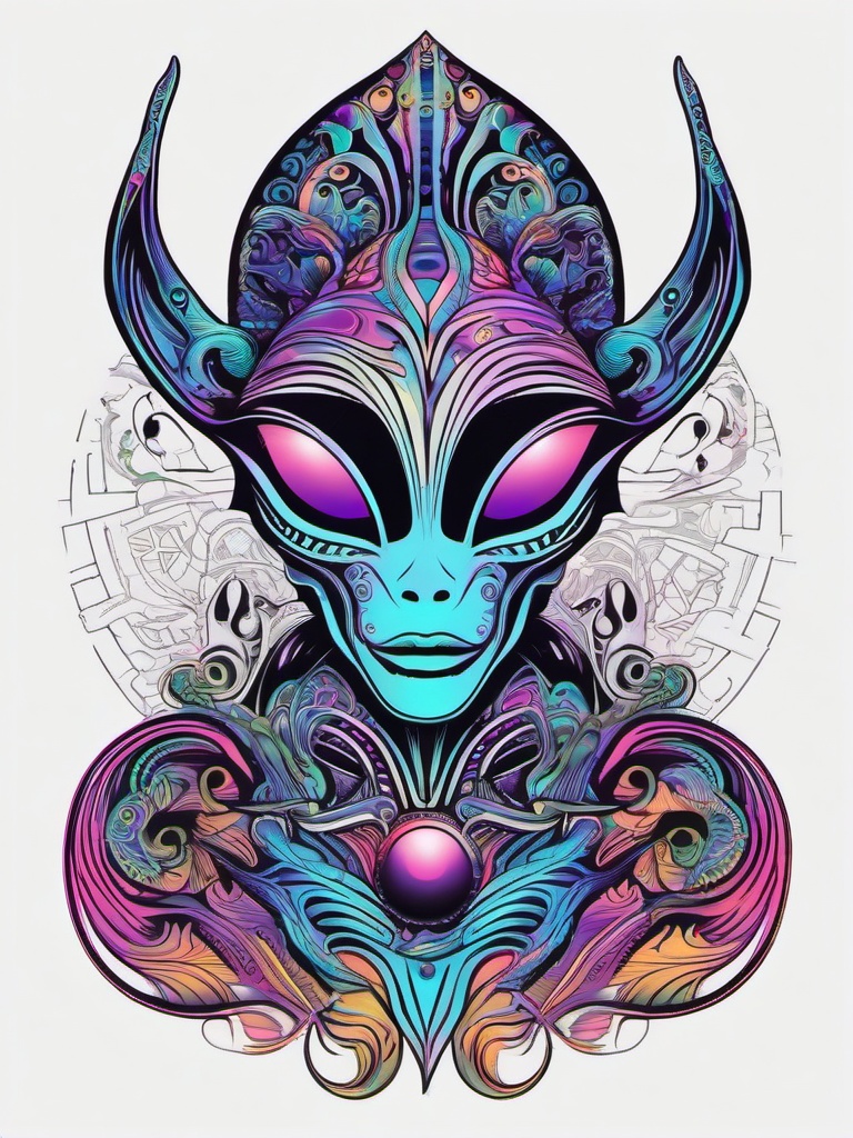 Trippy Alien Tattoos - Explore psychedelic and trippy vibes with alien-themed tattoos.  simple color tattoo,vector style,white background